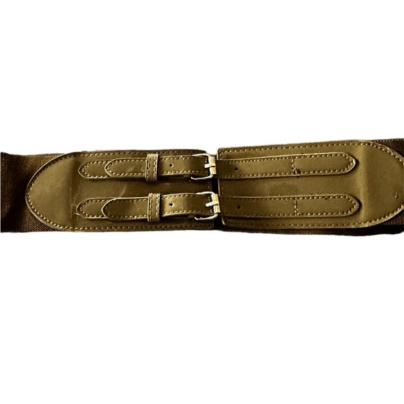 Belt Corset Stretch Double Buckle Taupe with Silver Hardware - Picture 2 of 11